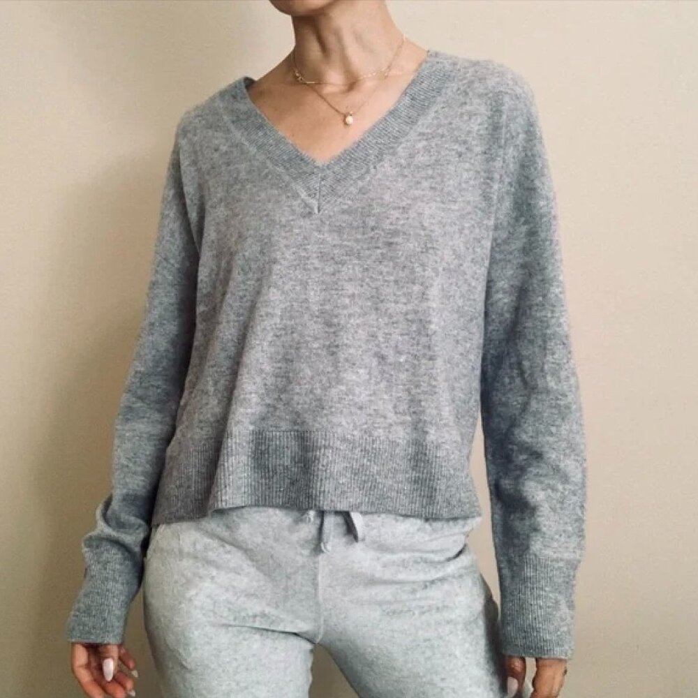 RACHEL ZOE 2-PLY Cashmere V-neck Drop Shoulder Sweater Women SZ S NWT